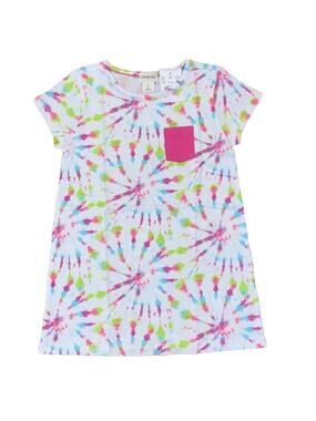 NWT J. Crew Girls' White & Pink Tie Dye T-Shirt Pocket Dress - SIZE 2